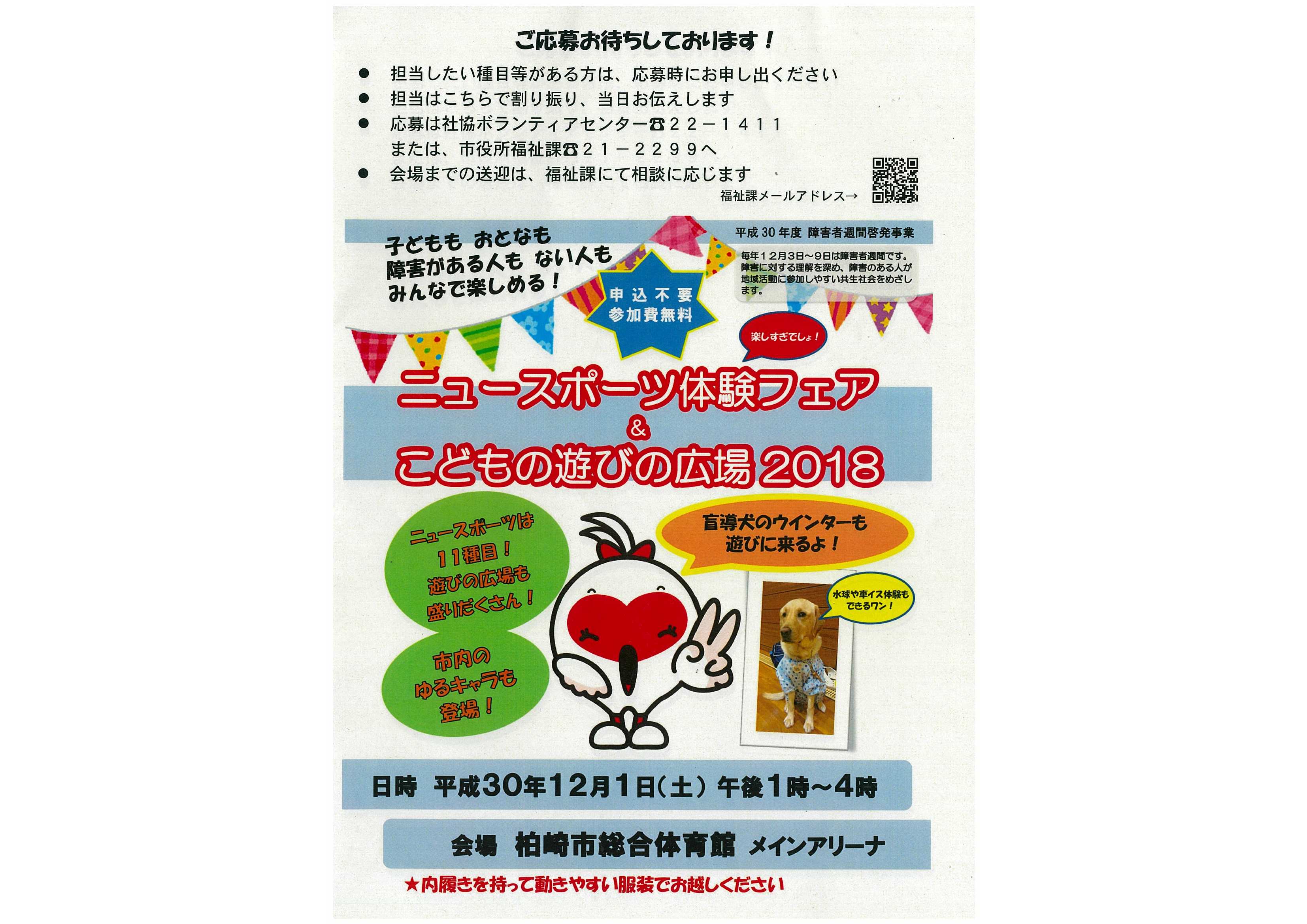 ニュースポーツ体験フェア2018のボランティアを募集します。