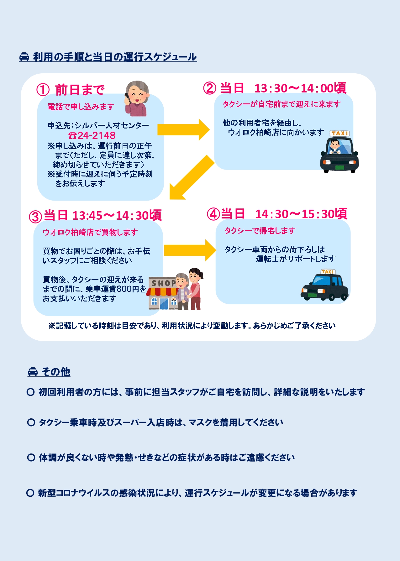 ふれ愛のりタクシー ~みんなで乗りあい、助け合い~ 買い物見守りボランティアを募集します!!2